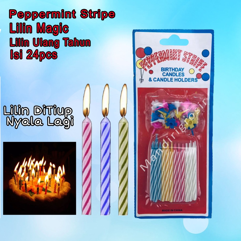 Lilin Magic *Lilin Pappermint stripe * Lilin Ulang Tahun * Isi 24pcs