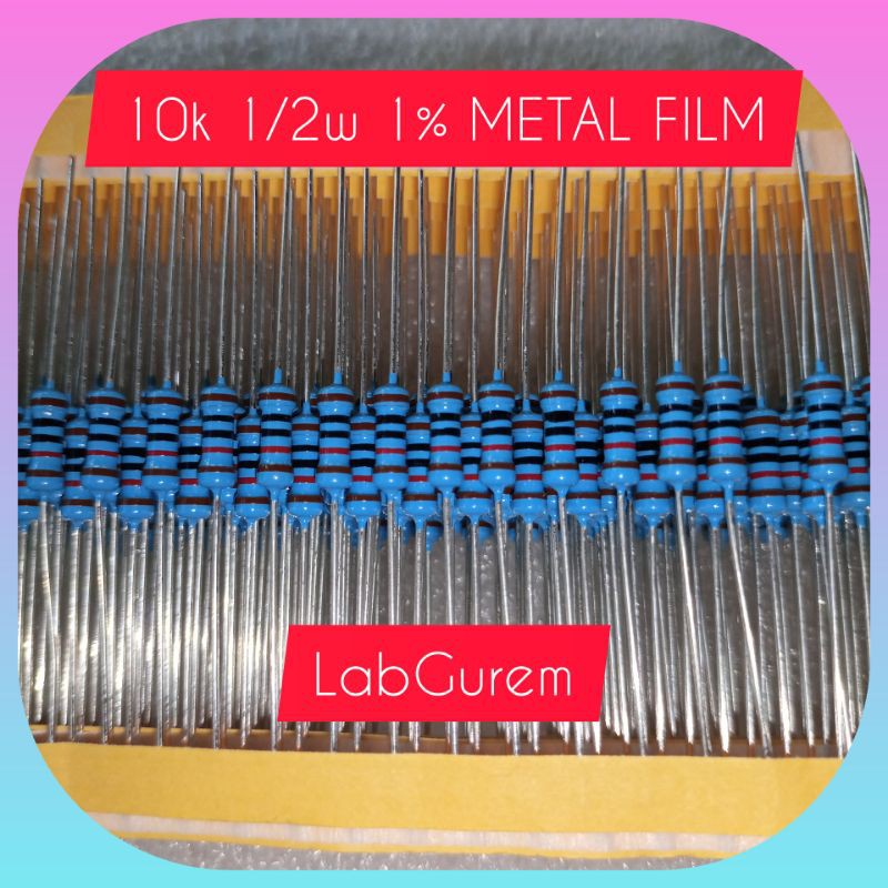 10 Resistor 1/2W 1K Taiwan metal film 1% kaki tembaga