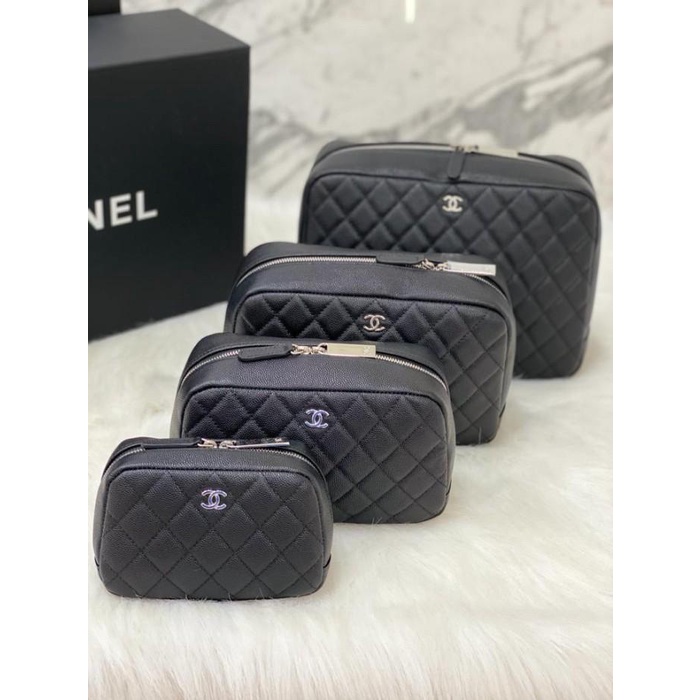 Bag Kos | Chanel 4 Size Cosmetic / Pouch - Lambskin & Caviar Leather Ready Stock Termurah