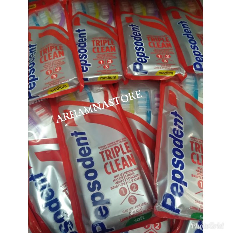 Sikat gigi pepsodent triple clean soft/medium isi 3 kemasan plastik warna random