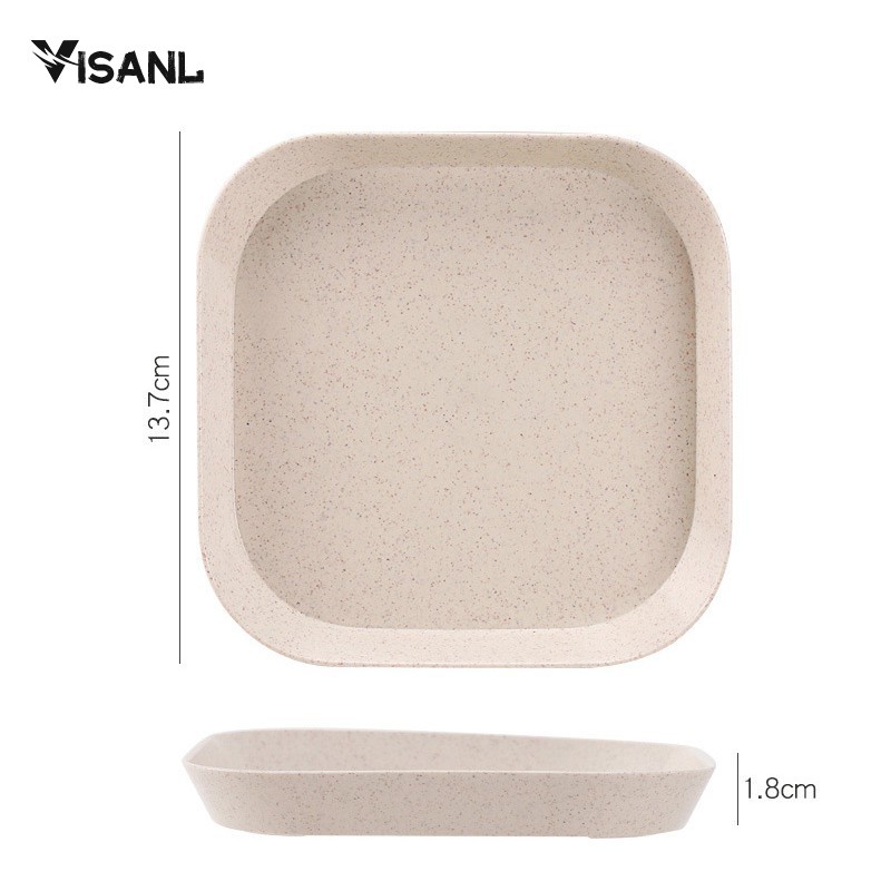 4 In 1 Square Plate Dinner Piring KECIL Makan Bentuk Kotak Wheat Straw Square Plate Warni Set