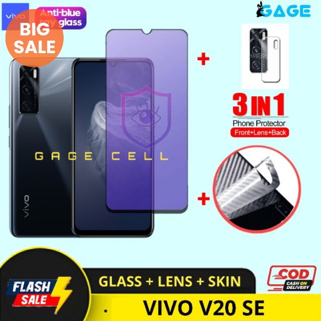 3 IN 1 PROMO TEMPERED GLASS ANTI RADIASI BLUE LIGHT VIVO V20 SE TG ANTI GORES FULL LAYAR SCREEN