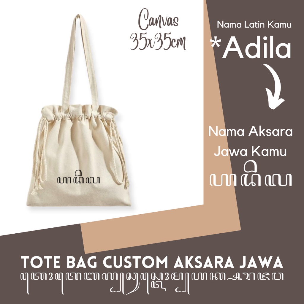 OAOE X IDEASLINE TBAJ CUSTOM Kata Nama Aksara Jawa Drawstring  Tote Bag Canvas (Tas Bahu Jinjing Ser