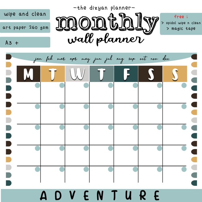 

[RESTOCK] Monthly Wall Planner | Schedule Board | Wipe n Clean | Color Pallete - Adventure