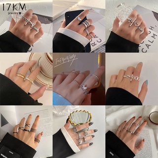 Image of 17KM Punk Gold Silver Pearl Ring Set Butterfly Smiley Heart Lattice Simple Ring Accessories Jewelry