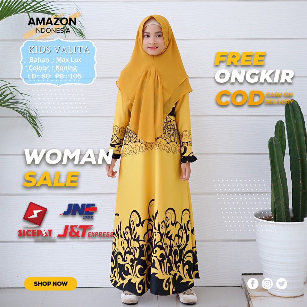 PAKAIAN ANAK PEREMPUAN MUSLIM WARNA KUNING BAHAN MAXMARA LUX IMPORT ORI BEST QUALITY BAGUS MURAH