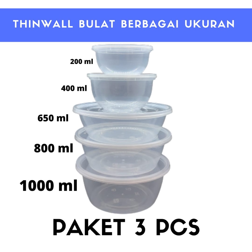 THINWALL TEMPAT MAKAN PLASTIK MURAH GROSIR UKURAN 200 300 400 450 650 750 1000 ML BULAT FOOD GRADE T