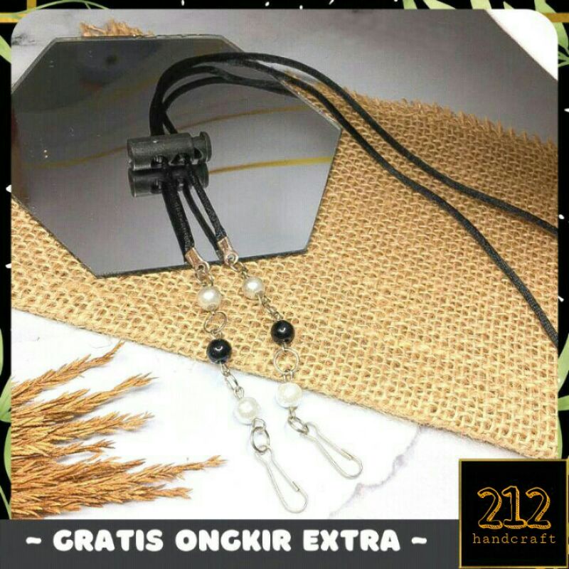 2 in 1 Strap Masker Mutiara Satin Zoya / Tali Masker Hijab / Kalung Masker / Konektor Hijab