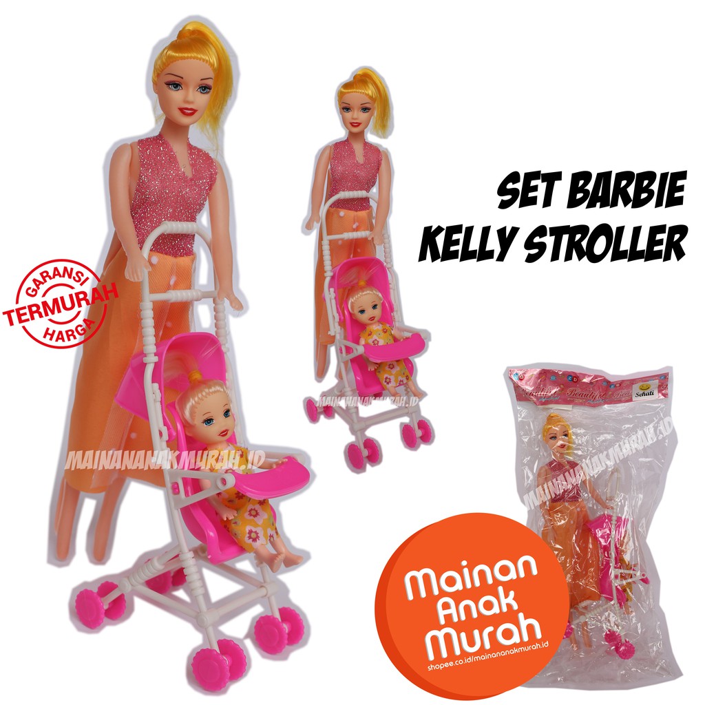  Mainan  Boneka Barbie  Set  Kelly Stroller Aksesoris Mini 