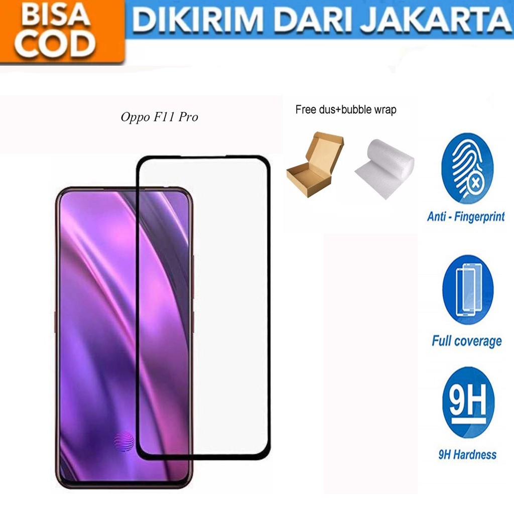 Oppo F11 Pro Full Cover/Full Screen Tempered Glass Screen Protector Anti Gores