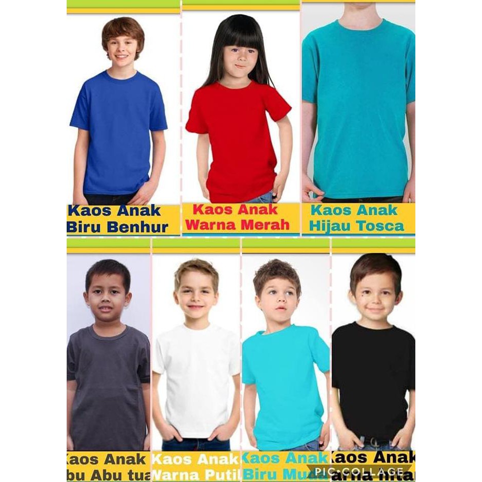 Kaos Oblong Polos Anak Merah, Hitam, Putih, Biru Muda, Benhur, Tosca - Size 14, Hitam