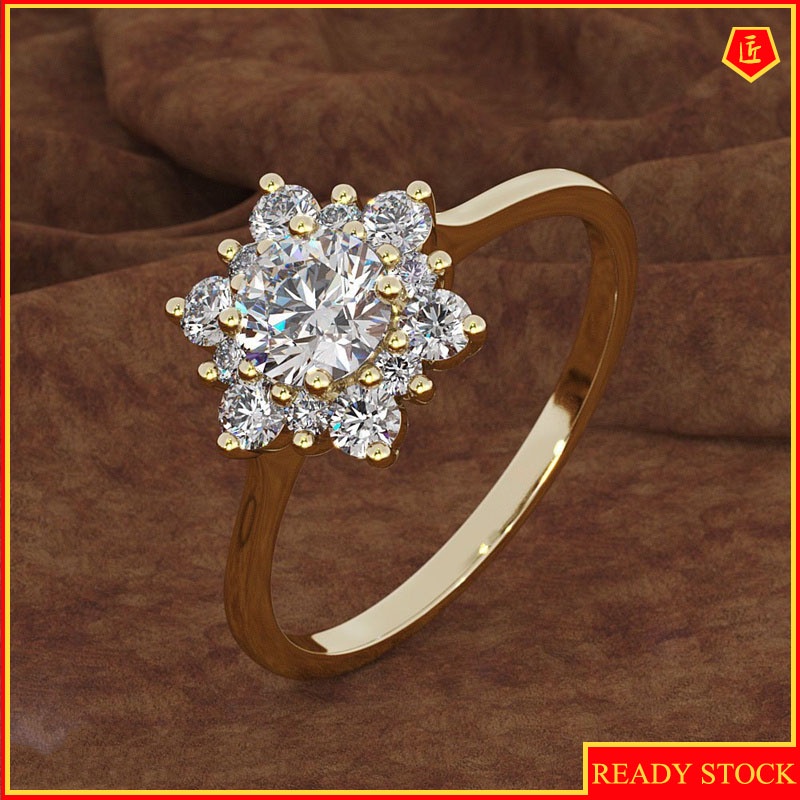 [Ready Stock]Creative Snowflake Diamond Ring 18K Gold Rose Gold