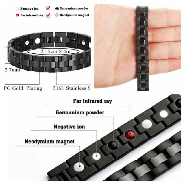 gelang magnet titanium full black gelang kesehatan fashion import