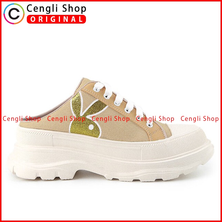 SEPATU SANDAL PLAYBOY WANITA ORIGINAL CASUAL BRANDED ASLI CREAM PLW06