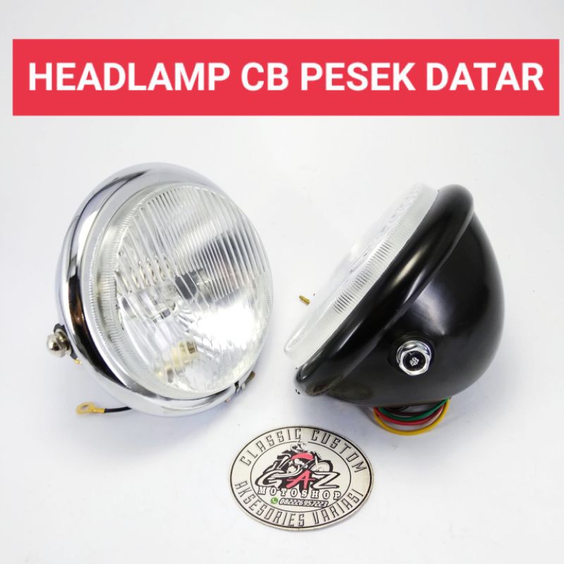 Lampu Depan Pesek Datar Jute Headlamp CB Batok Polos Crhome kaca Putih Reflektor RX King Megapro