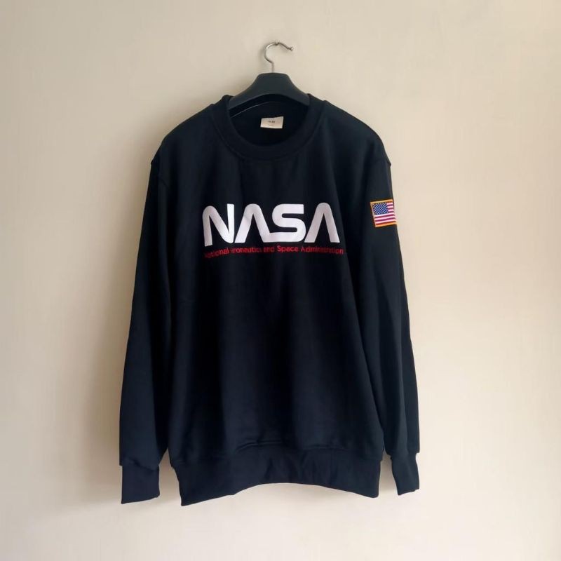 {PROMO COD} HOODIE HERON PRESTON CREWNECK NASA LOGO BASIC HITAM BENDERA AMERIKA