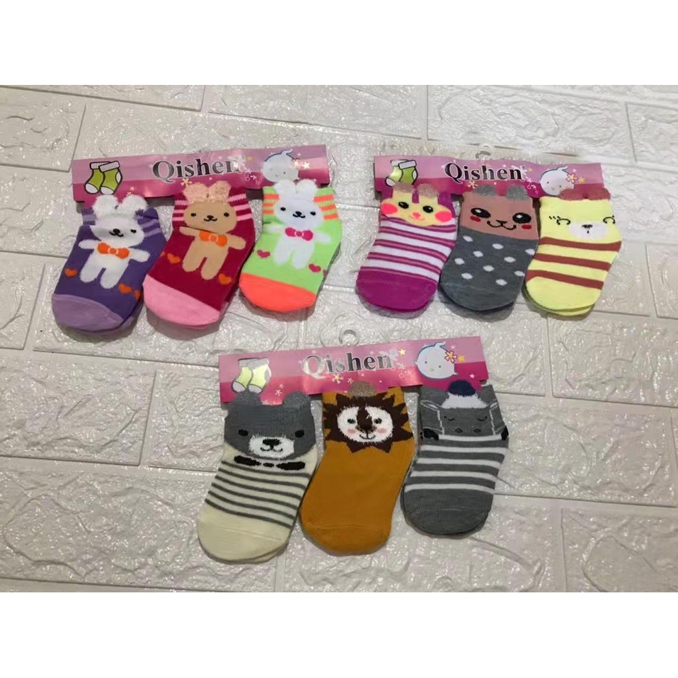 Kaos Kaki Bayi Motif 3in1 3D 0-6 Bulan Newborn Variasi Lurus Lipat