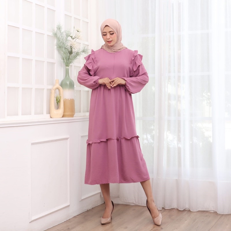 354 MIDI DRESS CRINKLE JUMBO XXL BIGSIZE MUSLIM POLOS RAYON MURAH PGMTA GROSIR KERAH KANCING BUSUI