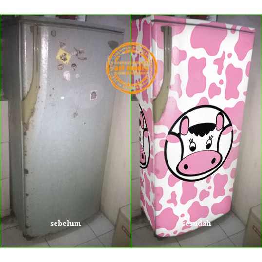 STIKER KULKAS MOTIF SAPI PINK