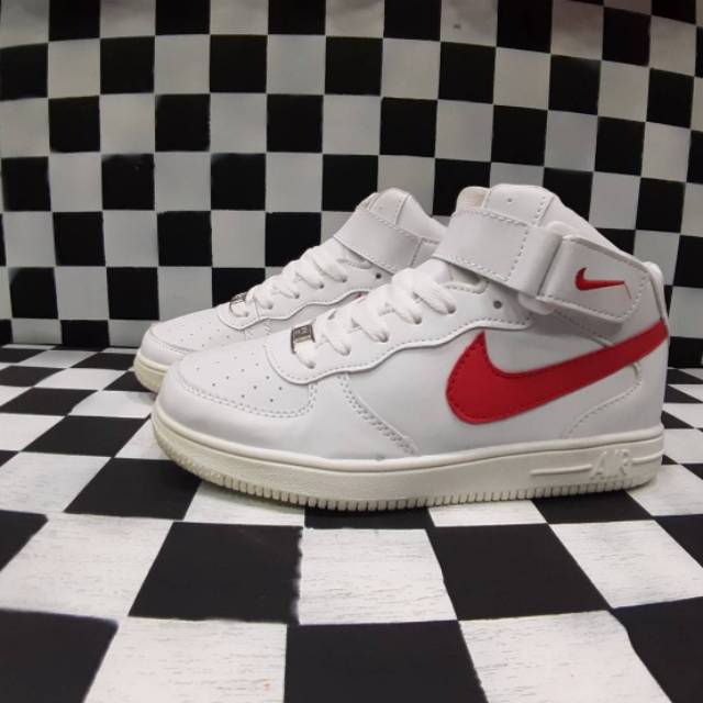 SEPATU BOOT ANAK NIKE AIR FORCE 1 PUTIH MERAH PREMIUM QUALITY. KADO ANAK CEWEK COWOK KEREN