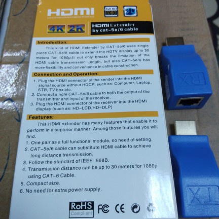 HDMI Extender 30Meter Over Kabel LAN Cat5e / Cat6 Single
