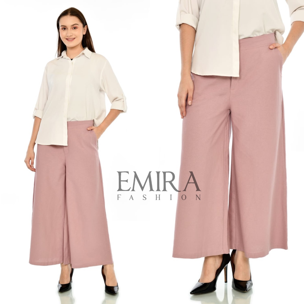 EMIRA CELANA BAWAHAN KULOT LINEN KANCING DUA KUALITAS PREMIUM MODEL TERBARU MUAT SAMPAI SIZE XL