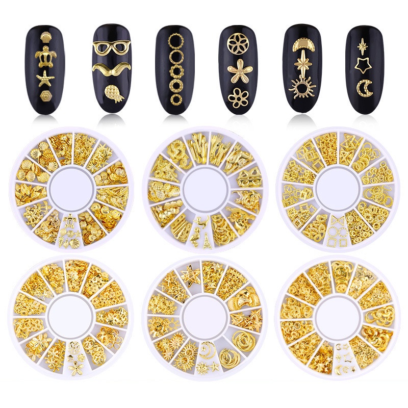 【 COD 】Nail Whell Nail Art/ Hiasan Kuku 3d Nail Art Gold / Aksesoris Nail Art 3d Gold