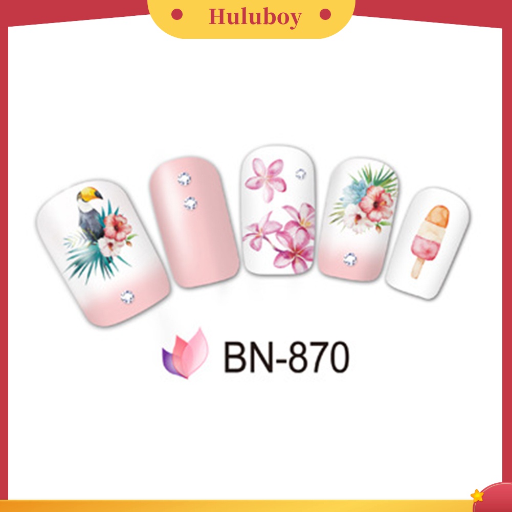 Huluboy Huluboy♡ Stiker Decal Transfer Air Motif Bunga / Daun / Flamingo Untuk Dekorasi Nail Art / Manicure DIY