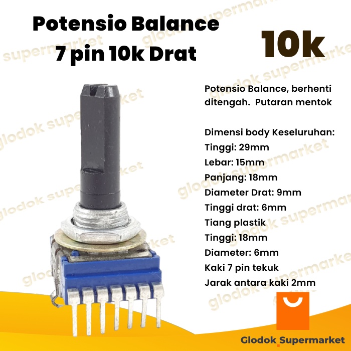 Potensio Balance 7 pin 10k Drat Kaki 7 Tekuk Biru 103