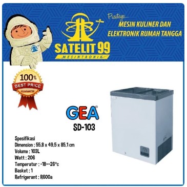 Sliding Flat Glass Freezer GEA SD-103 100L | Freezer Kaca Geser Hemat Listrik Cocok untuk Es Krim & 