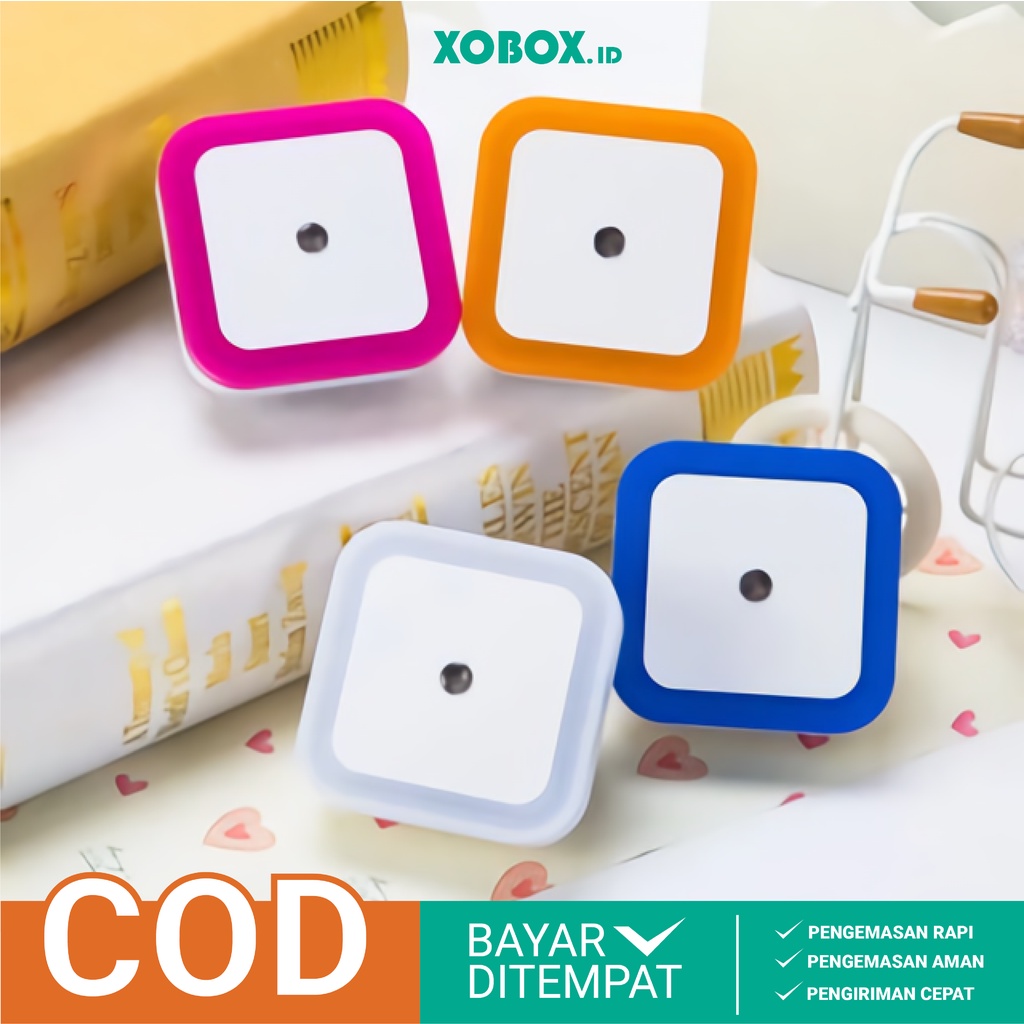 Lampu Tidur LED Otomatis Sensor Cahaya Colok Listrik Dinding Persegi Dekorasi Ruangan Night Lamp HM005 - XOBOX