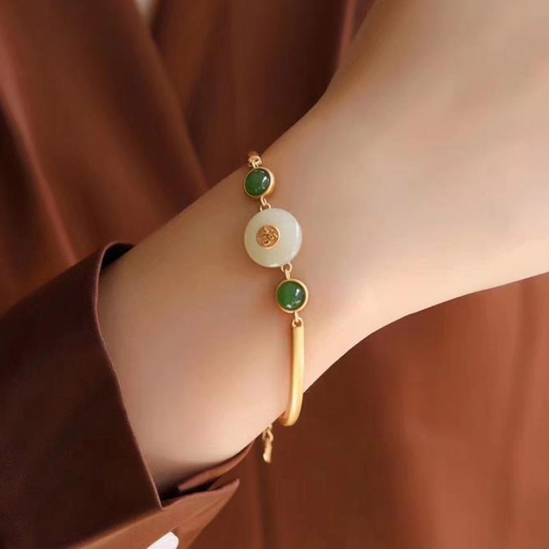 Gelang Bangle Batu Giok Hetian Alami Untuk Wanita