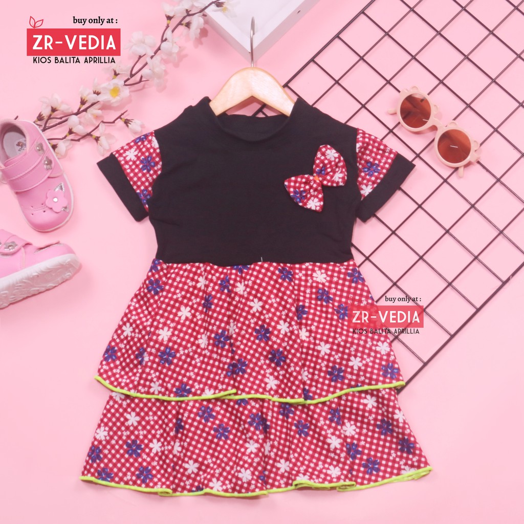 Dress Emma Lengan Size 1-4 Tahun / Dres Anak Perempuan Lengan Pita Baju Harian Pesta Fashion Kids