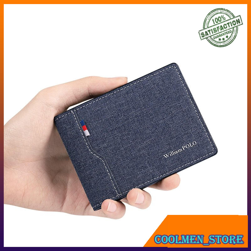 Dompet Pria Dompet Lipat Kulit Asli WILLIAMPOLO Men's Wallet Canvas Fashion Card Holder Short