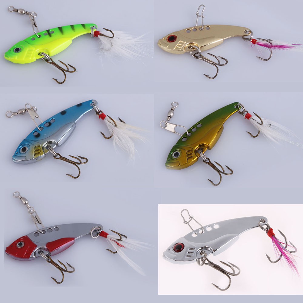 6 Colors Metal Spoon Fishing Lure Crankbait Bass Crank Bait Treble Hook NEW