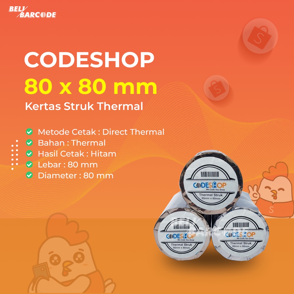 Kertas Thermal Codeshop 80x80 mm Struk Kasir Printer 80mm