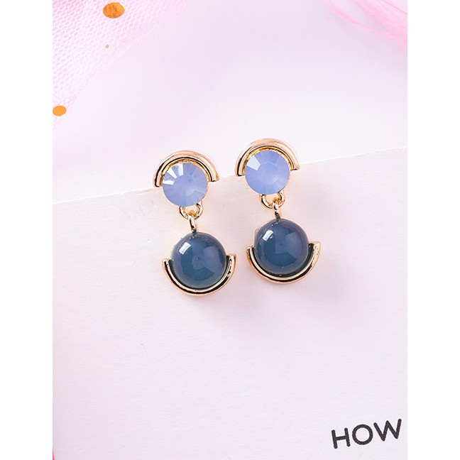LRC Anting Tusuk Fashion (fan-shaped Rhinestone Gemstone) 925 Silver Needle Geometric Pearl F3906X