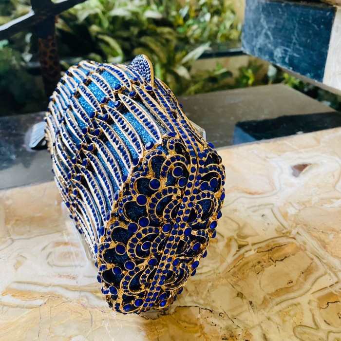 Tas Pesta / Rossini Clutch Swarovski Blue / Biru 32 Mewah Cantik