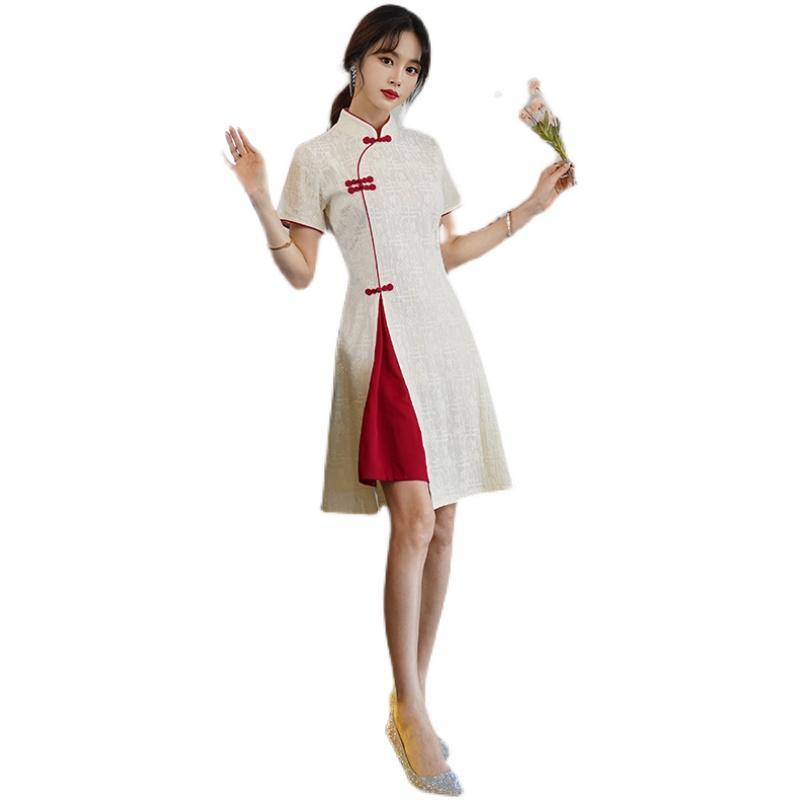 Ethnic style improved cheongsam summer 2021 new large women's dress retro thin commuter red dress