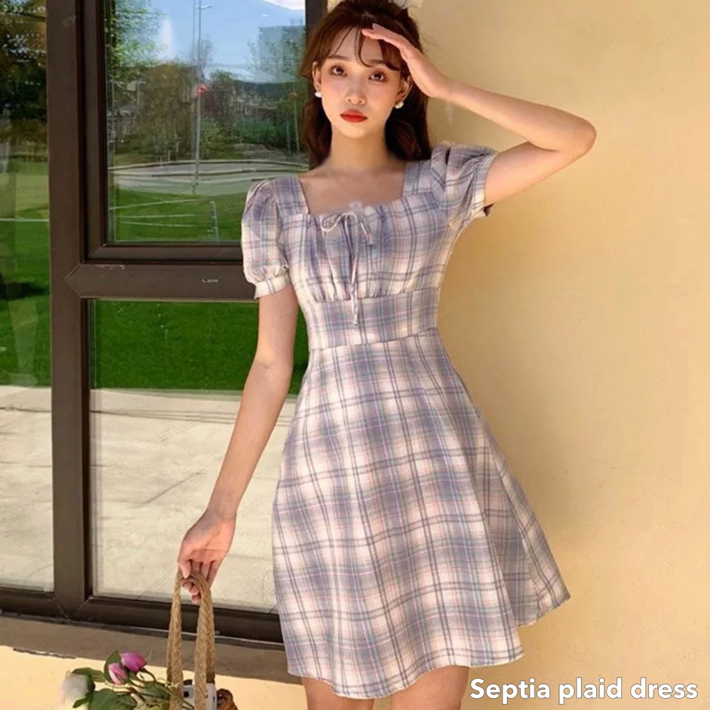 Septia plaid dress -Thejanclothes