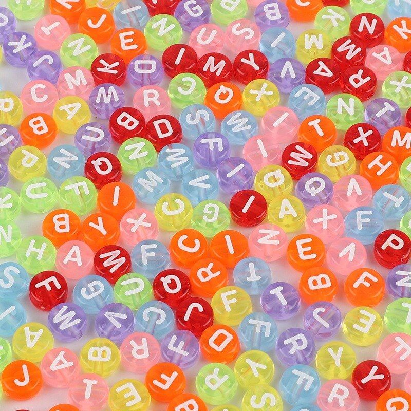 (1 Pon/450gr) Manik Mote Mute Huruf Bulat Bening Warna Abjad Alfabet Bahan Craft DIY