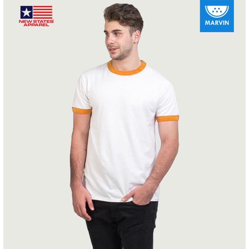 NSA Cotton Ringer 7250 White/Gold pod print on demand satuan new states apparel