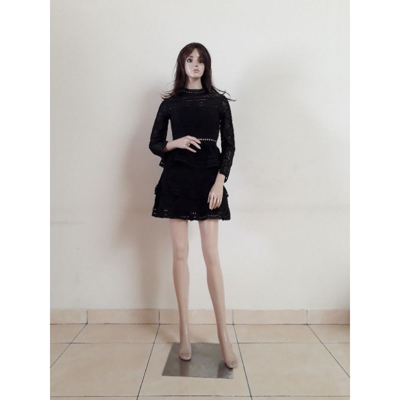 Mini party dress import premium lace brokat hitam putih classy elegant