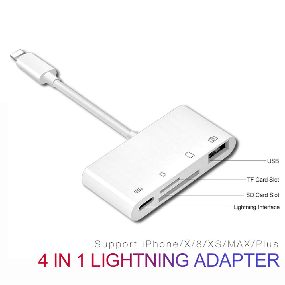 QUINTON Multifunctional Card Reader 4 in 1 Light-ning to SD TF USB Adapter Charging OTG For iPhone X XS MAX XR 6 7 8 iPad IOS Camera Connection Kit/Multicolor