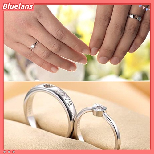 Cincin Adjustable Desain Forever Love Heart Bahan Zircon Lapis Silver Untuk Pasangan