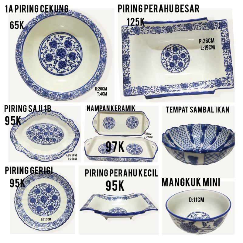 Piring Saji Keramik Biru Putih/ Mangkuk Keramik Biru Putih/ Tempat Makan Keramik
