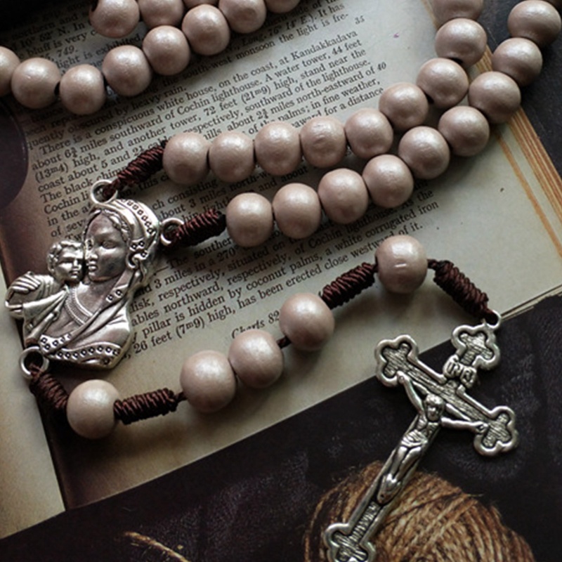 SIY Religion Christian Rosary Necklace Jesus for Cross Pendant Long Beads Cha