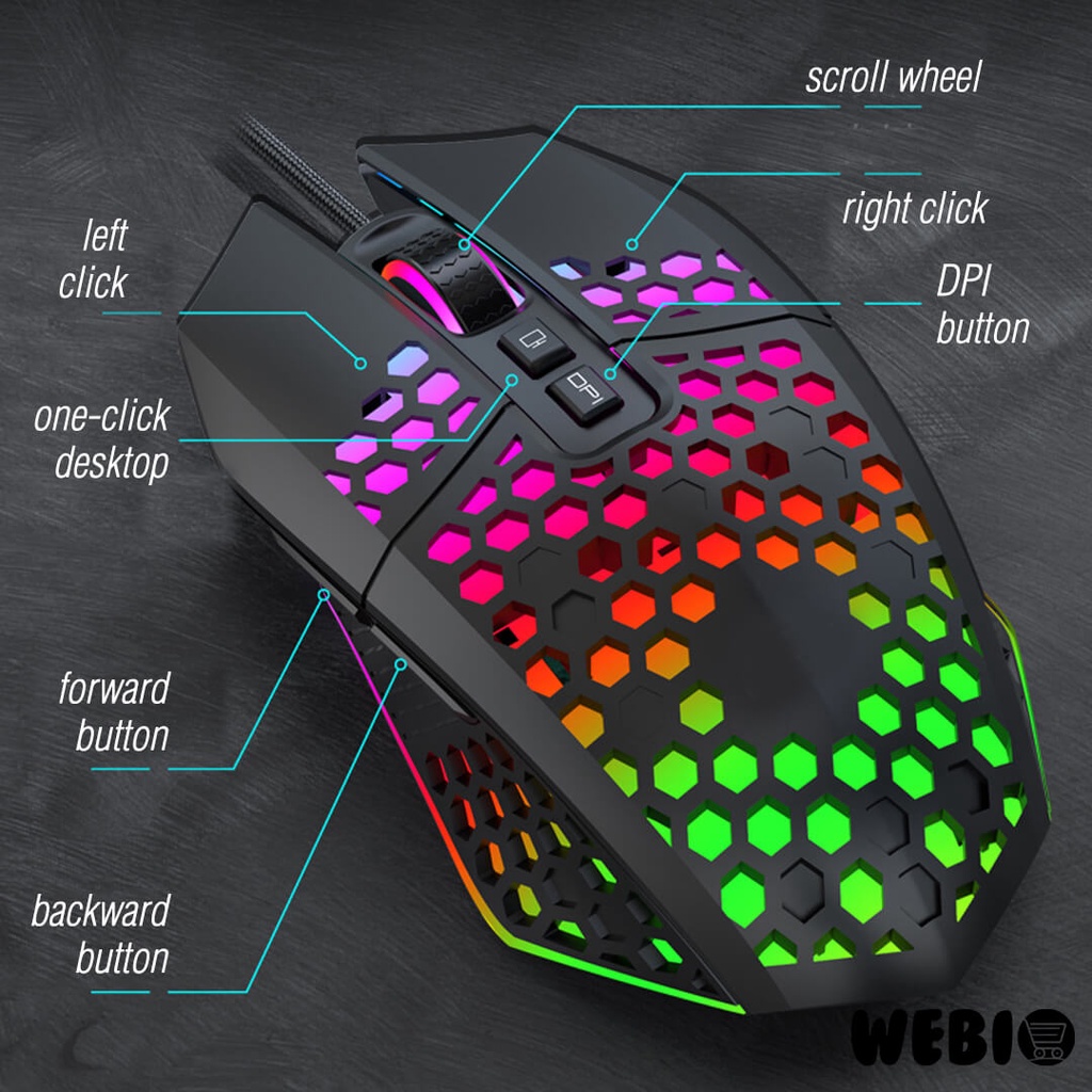 Mouse Kabel USB U107 Gaming Honeycomb RGB LED Game PC Gamer Komputer Mause Laptop 3200DPI Up To 8000 DPI