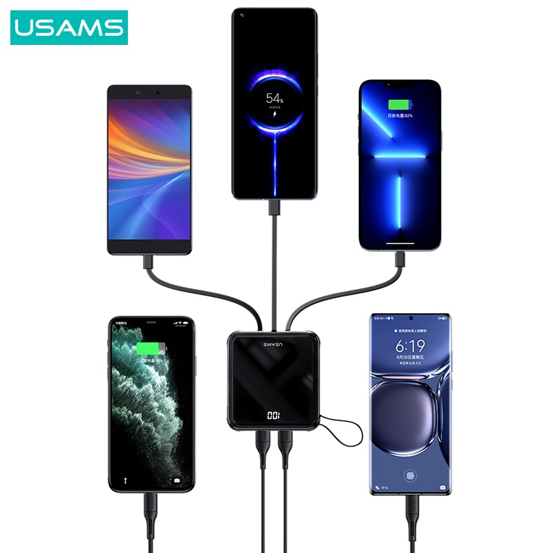 USAMS PB61 LED Display Mini Powerbank 10000mAh With Input Output Cables