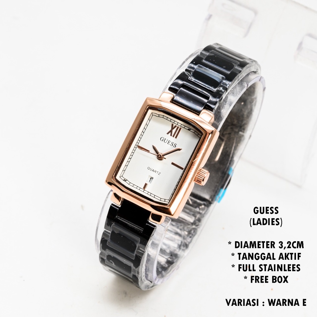 (FREE BOX) JAM TANGAN WANITA GUESS RANTAI BODY SEGI TANGGAL AKTIF